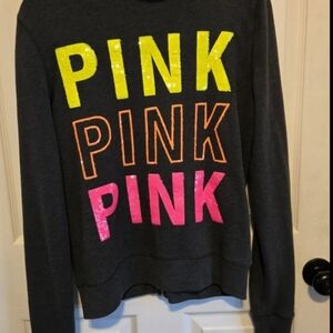 Rare PINK Women's Dark Gray Graphic Sweatshirt with Neon Lettering